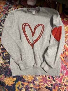 Amazon Gray Sweatshirt with Red Heart Front and Elbow Patch